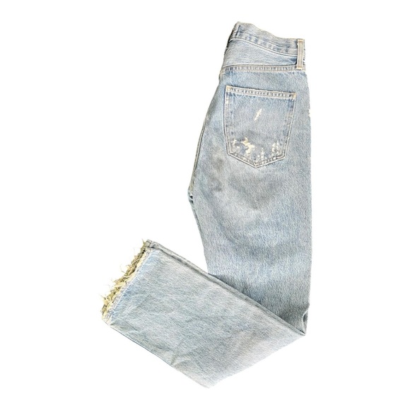 Agolde 90’s Jean Distressed Mid Rise Women’s Size 24X28 Light Blue Frayed Cotton - Picture 3 of 13